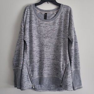 90 DEGREES Women's Medium Grey Casual Workout Sweater Shirt Zip Vents Snug Cuffs